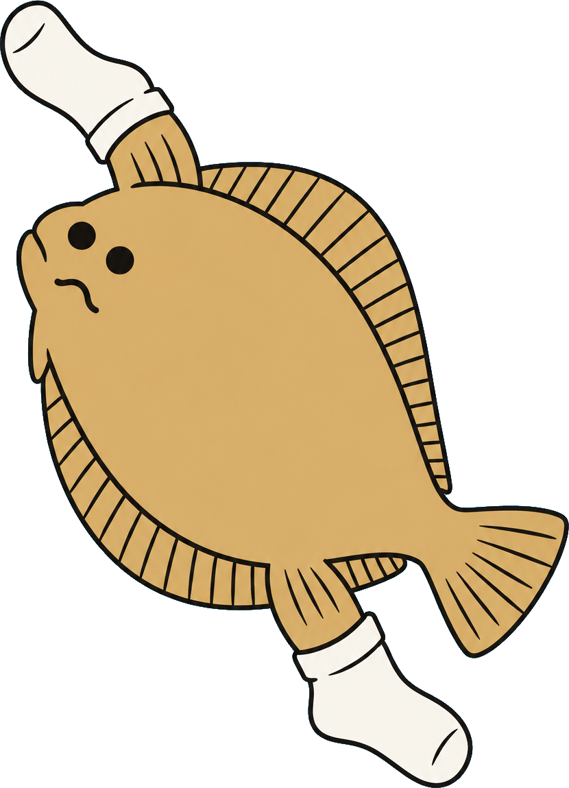 Knot a Sole looks quietly baffled by the two pale-blue socks on its fins.