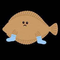 Knot a Sole logo: a tan sole fish with tiny dark eyes, a puzzled mouth and two pale-blue socks.